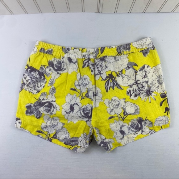 Kut from the Kloth Jansen Yellow Japanese Floral Printed 100% Linen Shorts Sz 10 - Picture 8 of 14
